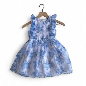 Pippa & Julie Blue Floral Girls Dress Size 5 Ruffle Sleeve Spring Easter Dress